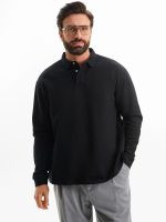 Рубашка поло оверсайз с длинным рукавом Heritage, черная — изображение 7