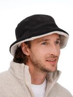Панама Bucket двусторонняя утепленная, темно-серая с бежевым — изображение 3