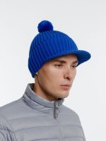 Вязаная шапка с козырьком Peaky, синяя (василек) — изображение 6