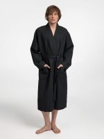 Халат вафельный Kimono, черный — изображение 7