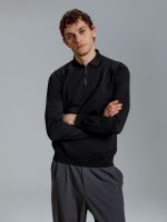 Рубашка поло мужская с длинным рукавом Terrazzo, черная — изображение 5