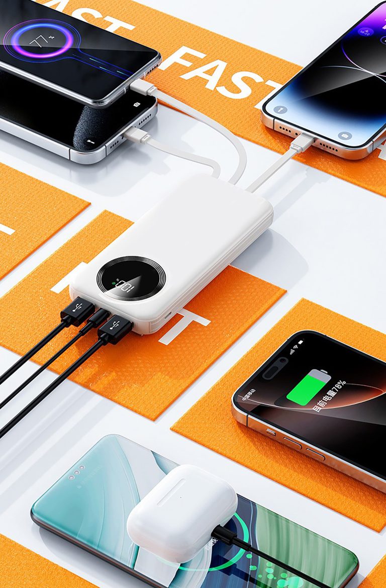 Зарядное устройство "Phantom" 10000 mAh с 4мя встроенными кабелями и цифровым индикатором заряда — изображение 5