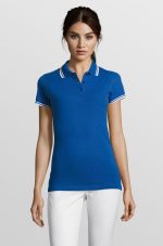 Рубашка поло женская Pasadena Women 200 с контрастной отделкой, ярко-синяя с белым — изображение 5